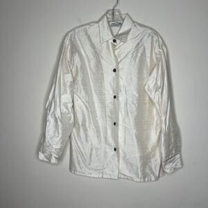 Louis Simon Womens Silk Button Up Shirt Small Ivory Collared Office Career Luxe